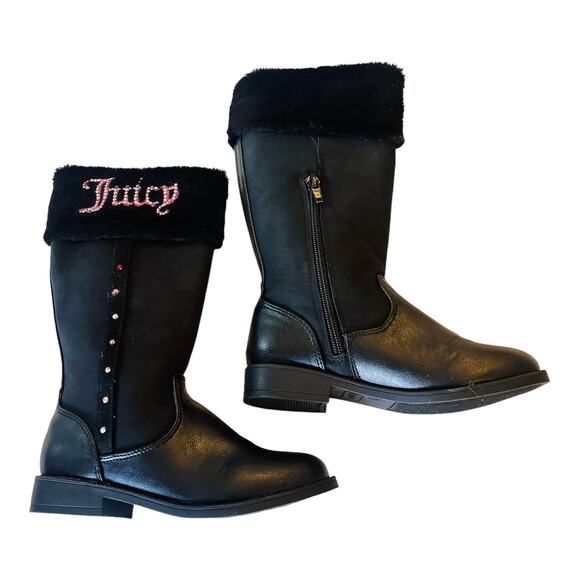 Juicy Couture LOOMIS BOOTS Little Girls 12 Black Vegan Suede Warm Sherpa Fur NEW - Picture 8 of 9